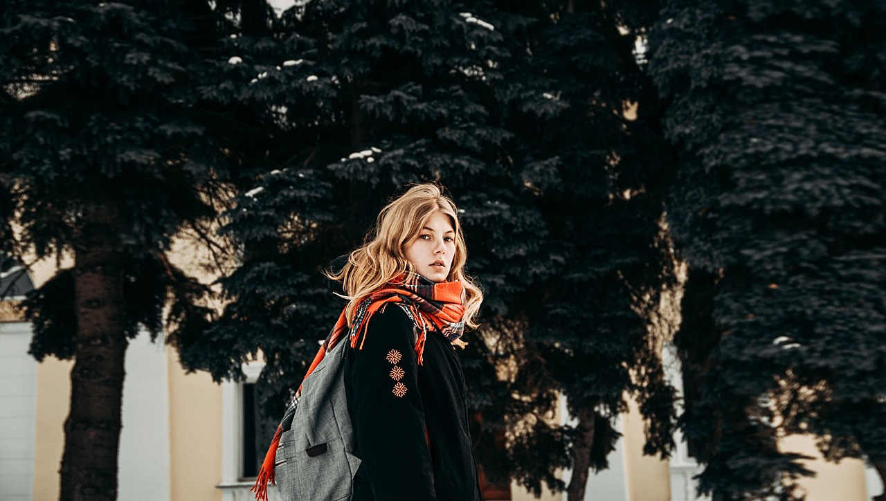 Woman with red scarf